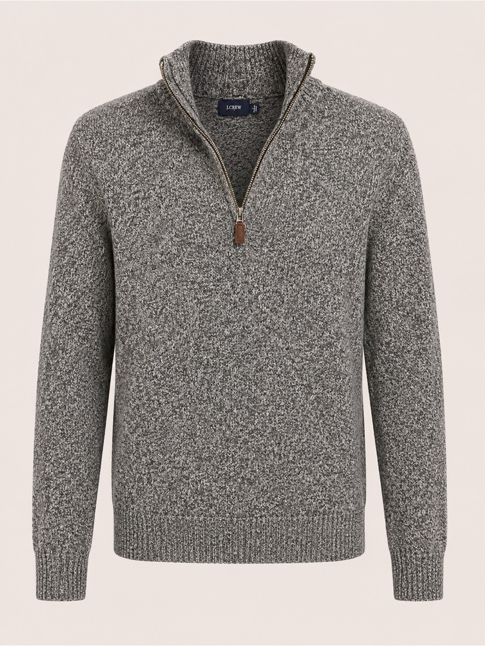 100% Lambswool L Marled Knit Quarter Zip Sweater Old Money Country Club Classic